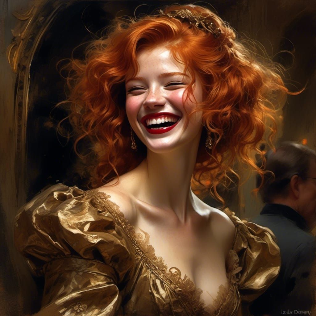 Goth Woman Laughing in Rococo Style