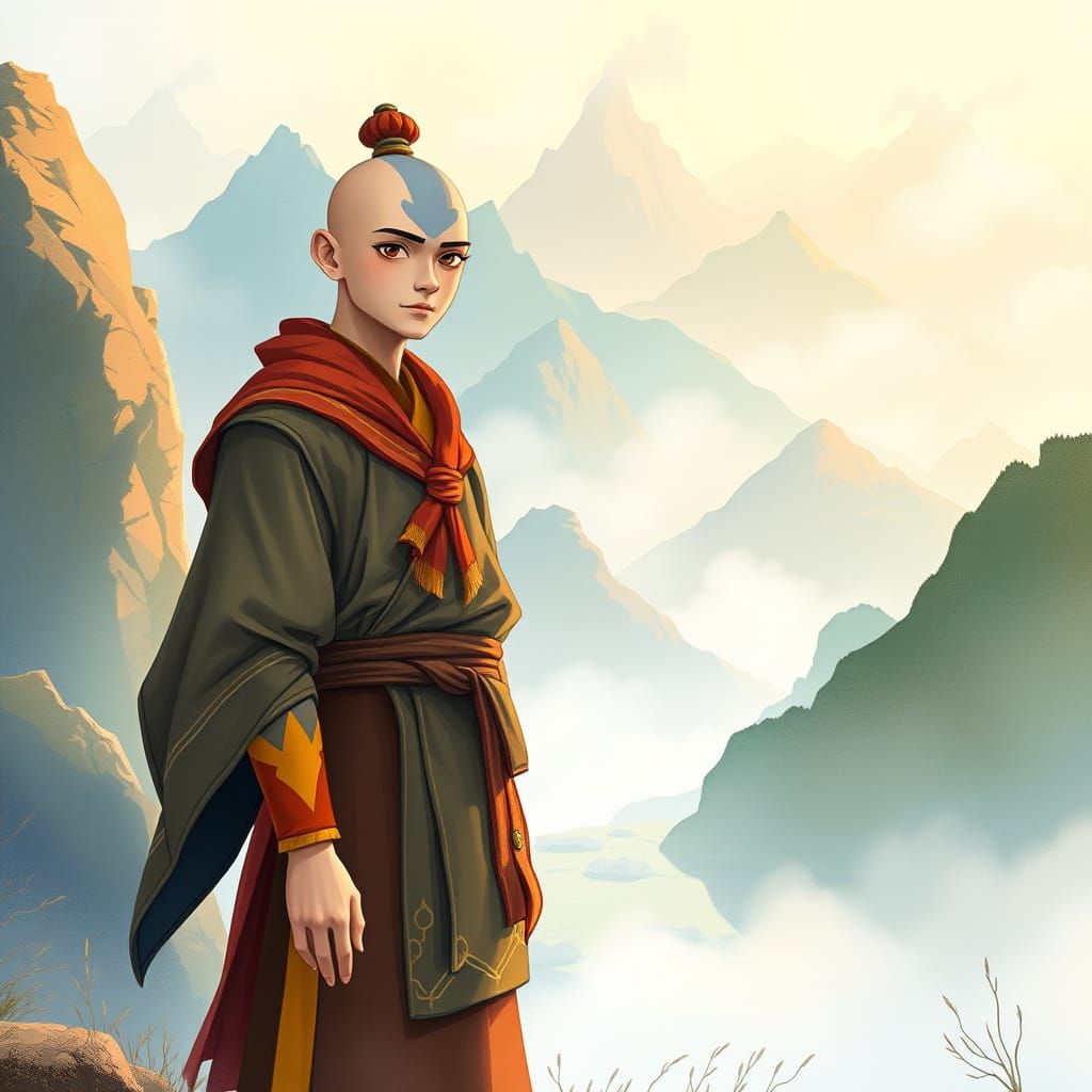 Avatar Aang in Miyazaki-Inspired Landscape