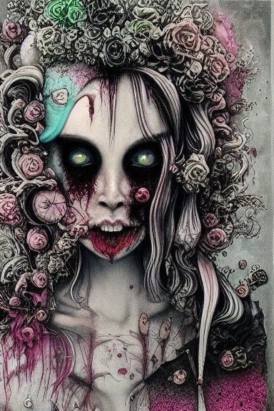 Grotesque Kawaii Witch in Zombiecore Style