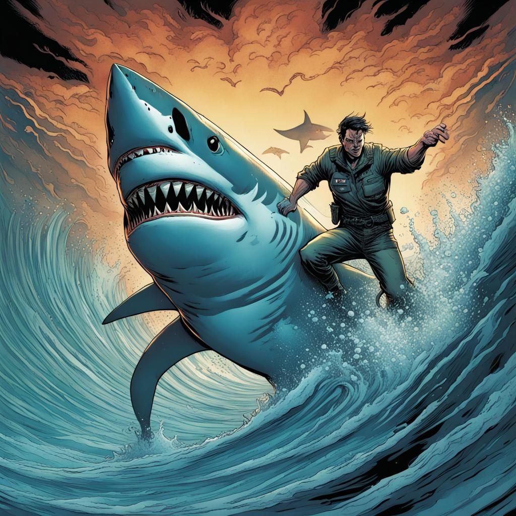 Dynamic Shark Man Comic Book Art