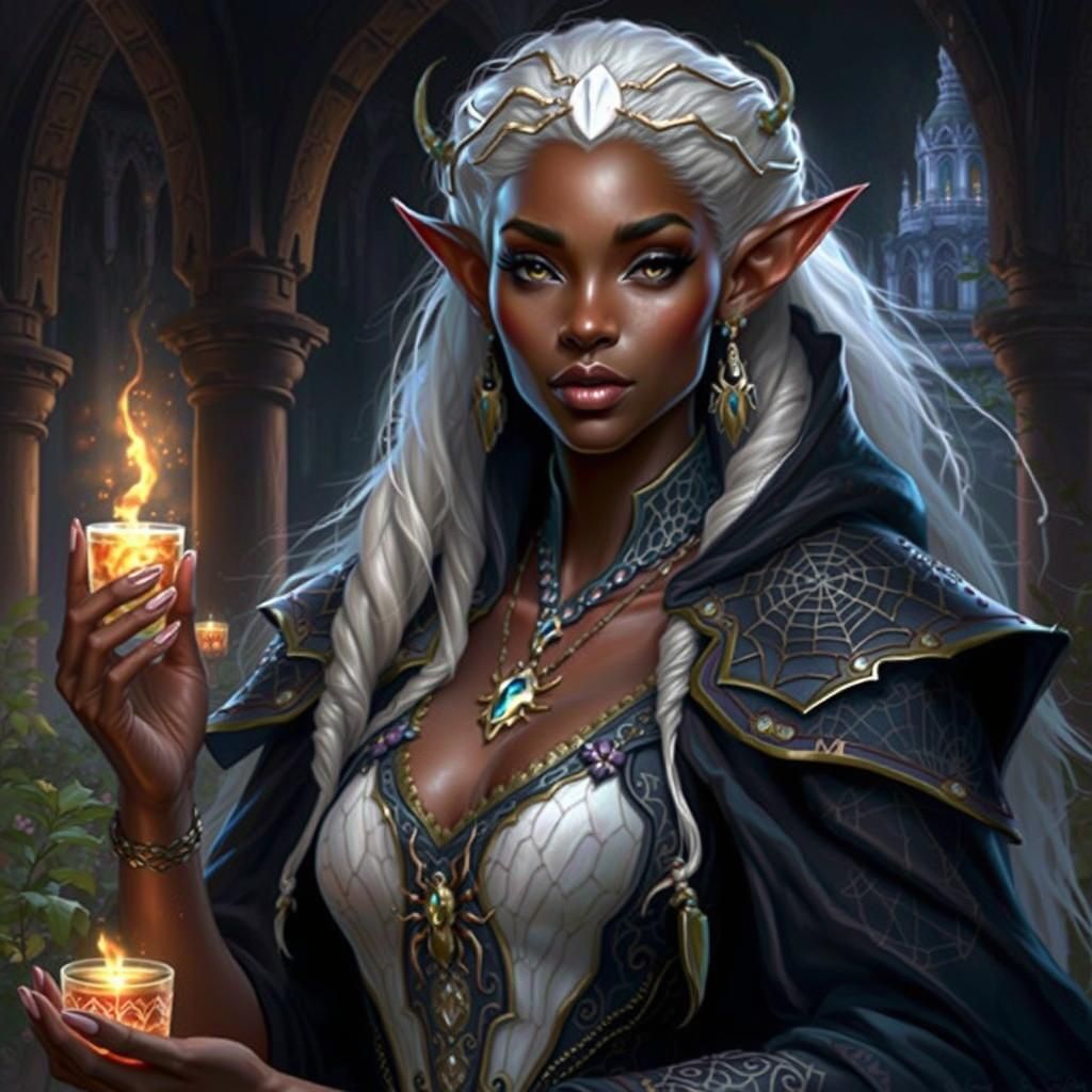 Regal Elf Wizard in Moonlit Fantasy Scene