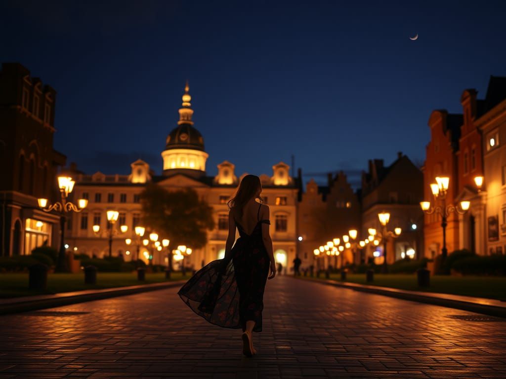 Woman Walking in the Night