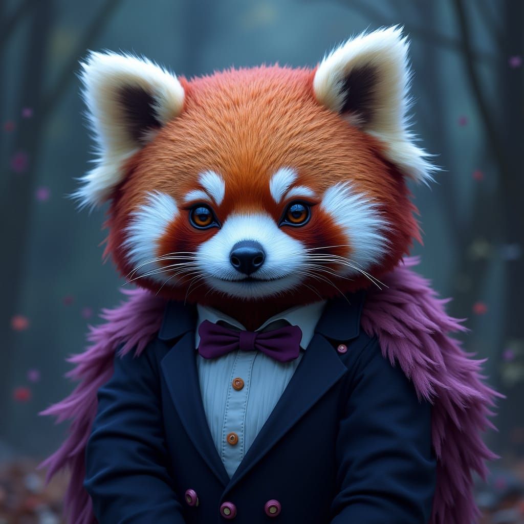 Half-Red Panda Owl Creature in Matte Painting Style