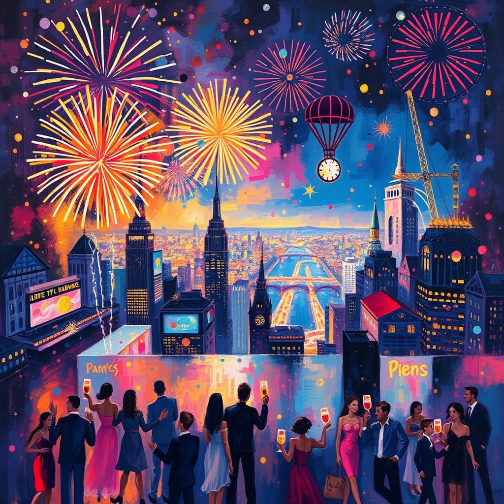 Vibrant Nighttime Celebration With Fireworks and Dancing