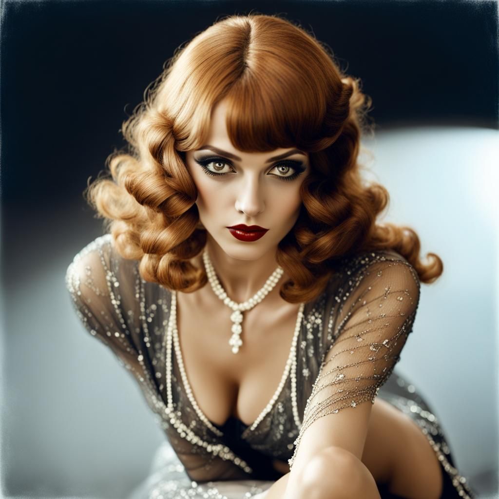 Seductive Woman Posing on Chessboard in 1920s Photo