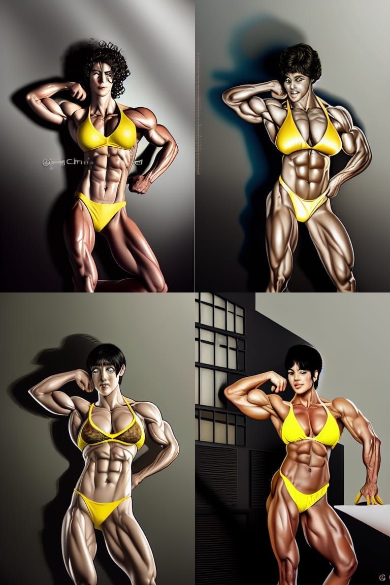 Female Bodybuilder in Bikini, Digital Art Portrait