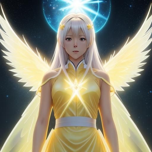 Glowing Glass Angel in Anime Style
