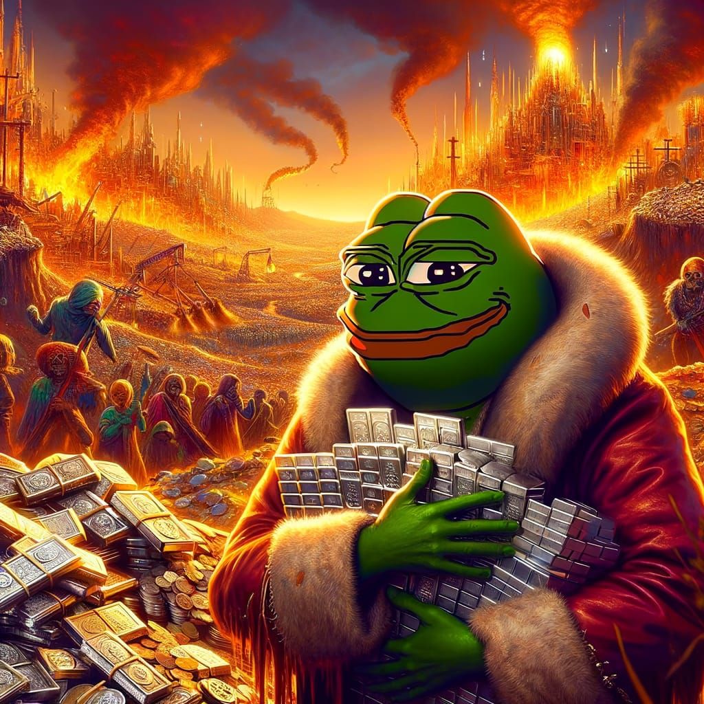 Smug Cartoon Frog Hiding Silver Bars: Apocalyptic Matte Pain...