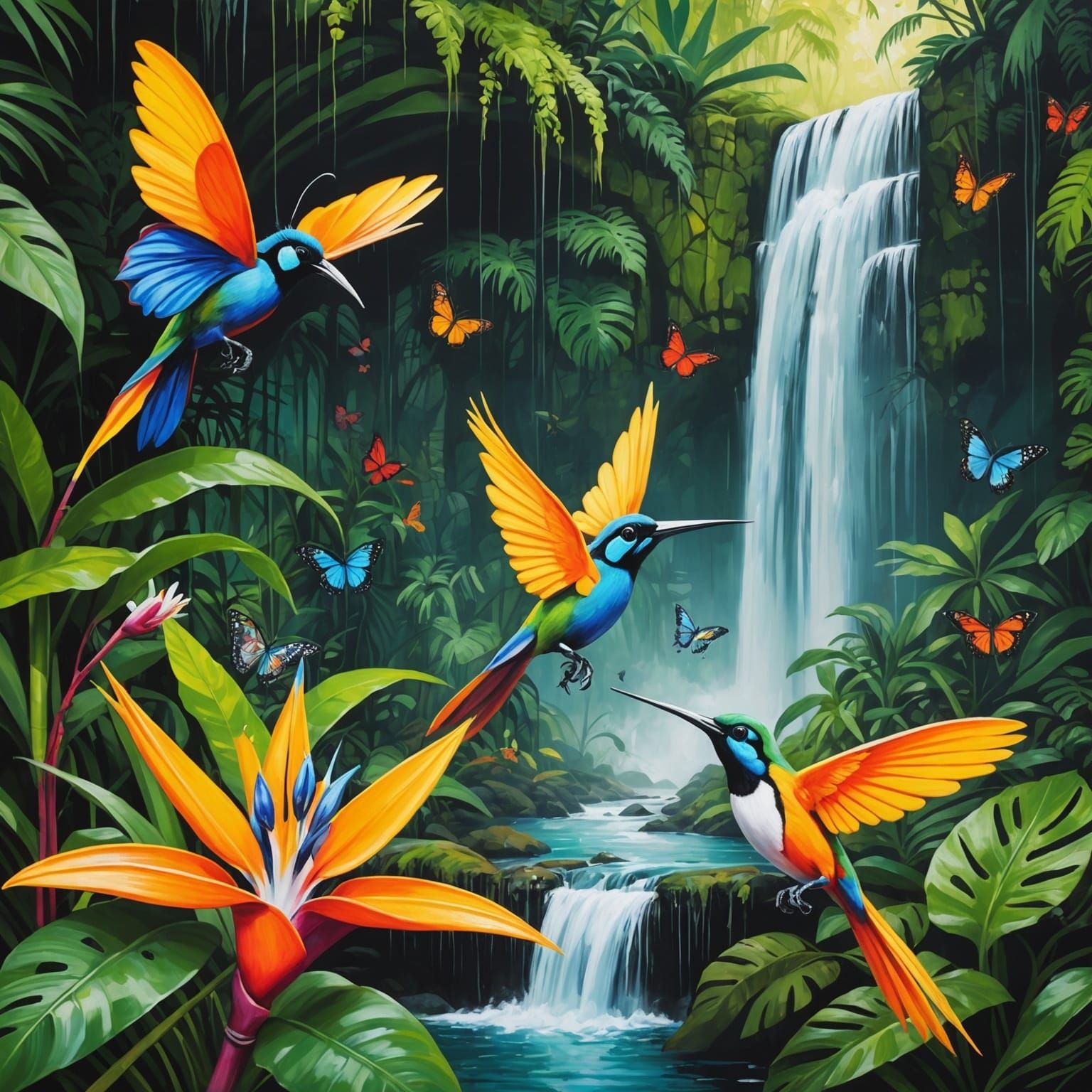 Bird of Paradise and Butterfly Graffiti Art