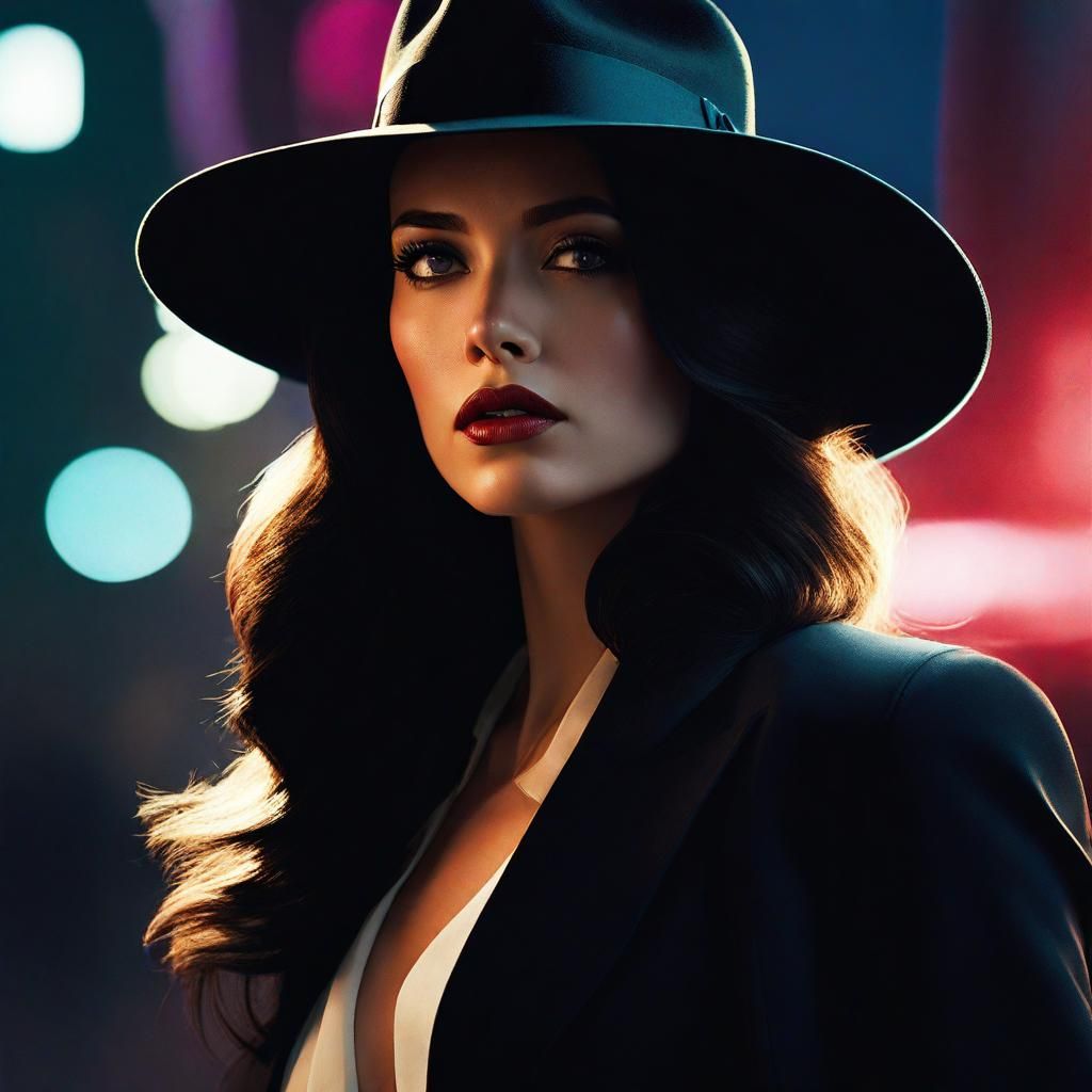 Film Noir Woman in Rainy Street, Jeremy Mann Style