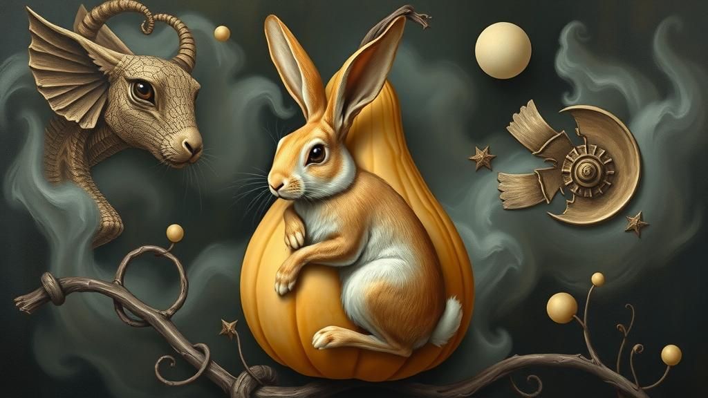 Hyperrealistic Bunny Carving in Surreal Fantasy Landscape