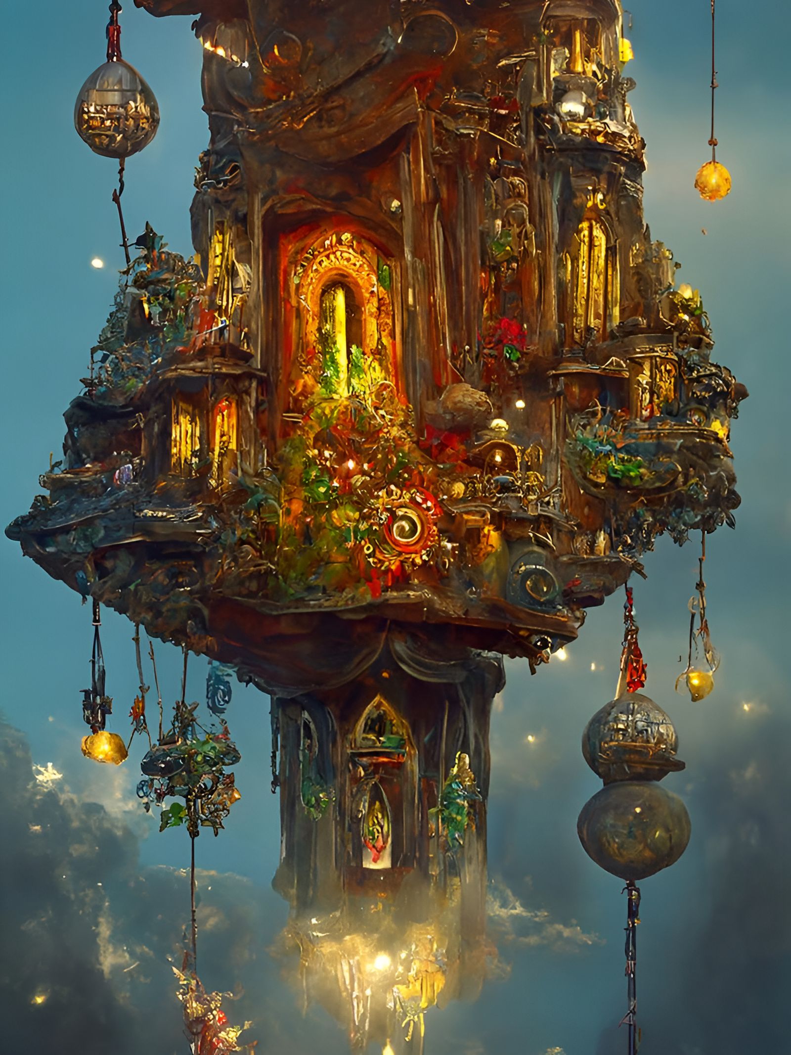 Whimsical Flying Temple: Fantasy Concept Art