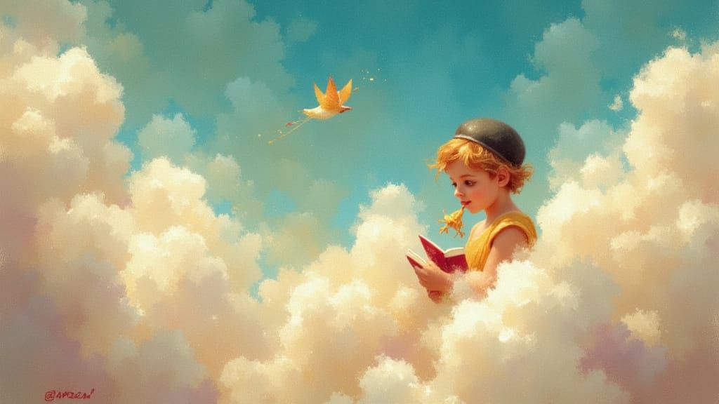Whimsical Cherub in Vintage Children's Book Style