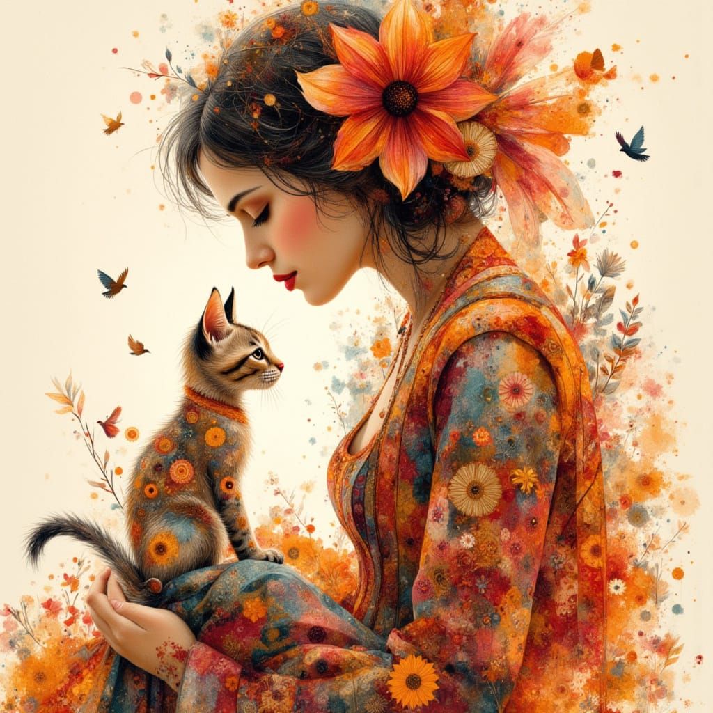 Princess and Kitten in Alcohol Ink Style