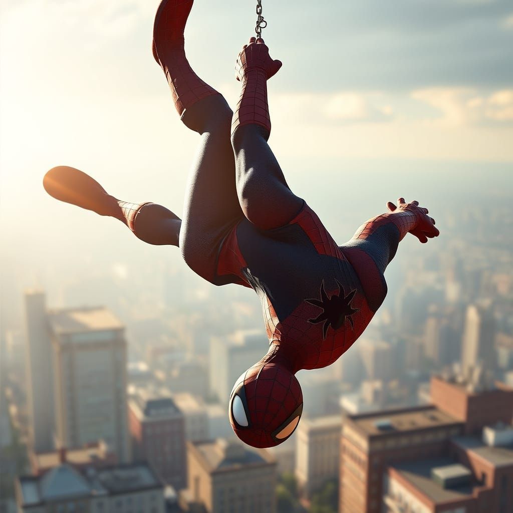 Spider-Man Swings in Hyperrealistic Comic Book Style