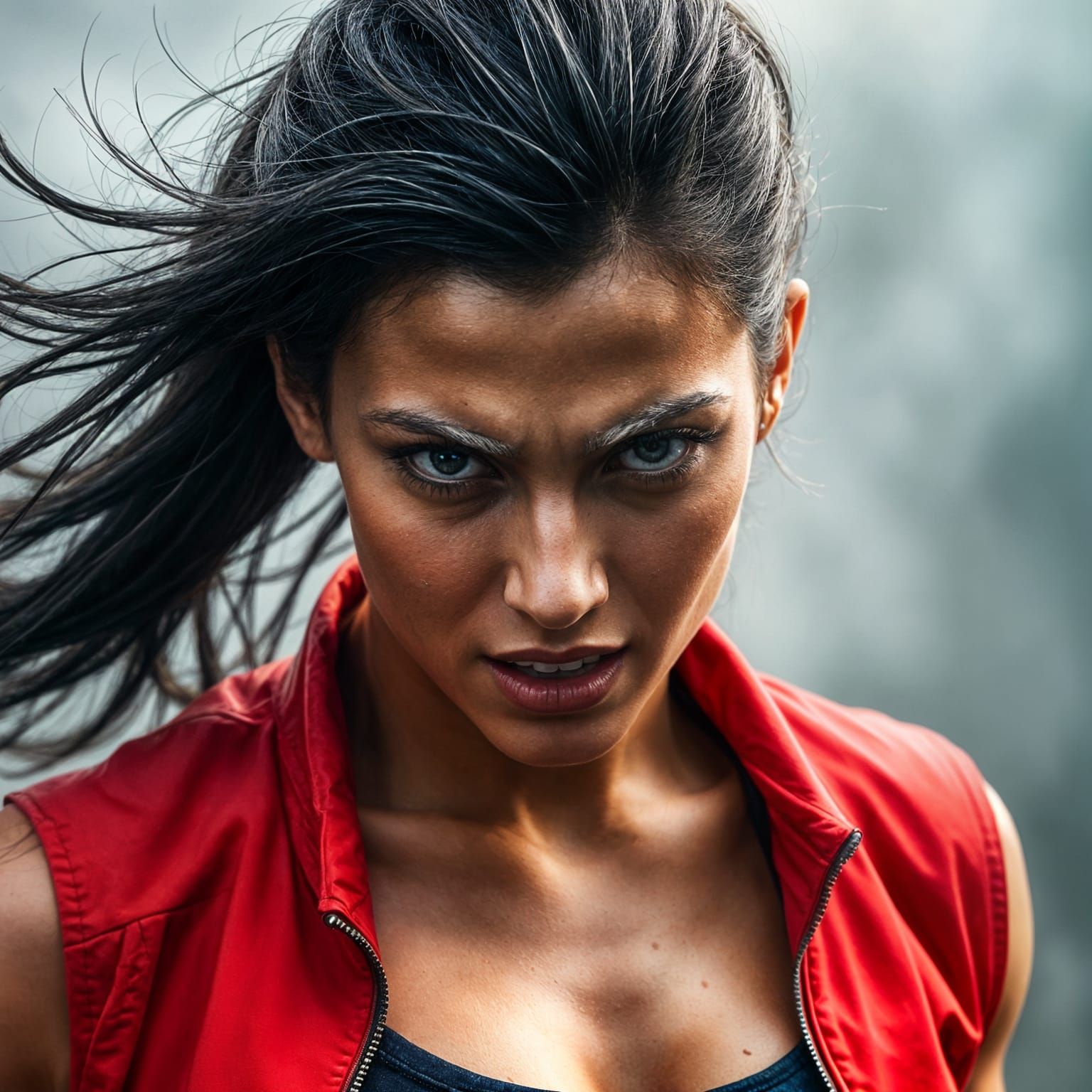Fierce Young Woman in Red Jacket