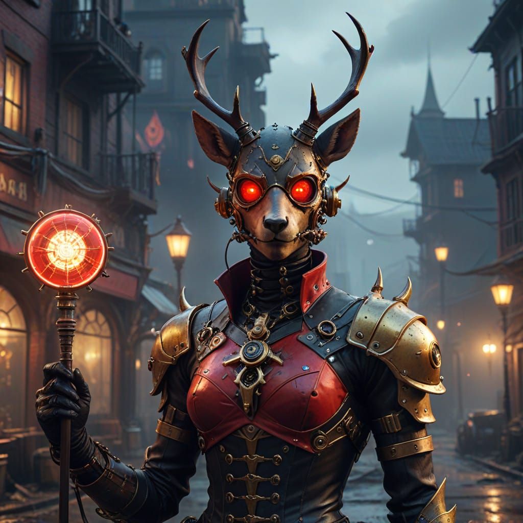 Cyberpunk Demon Hybrid with Steampunk Goggles and Lollipop M...