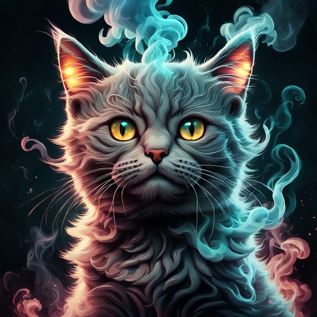 Moody Cat with Smoke, 3D Digital Art
