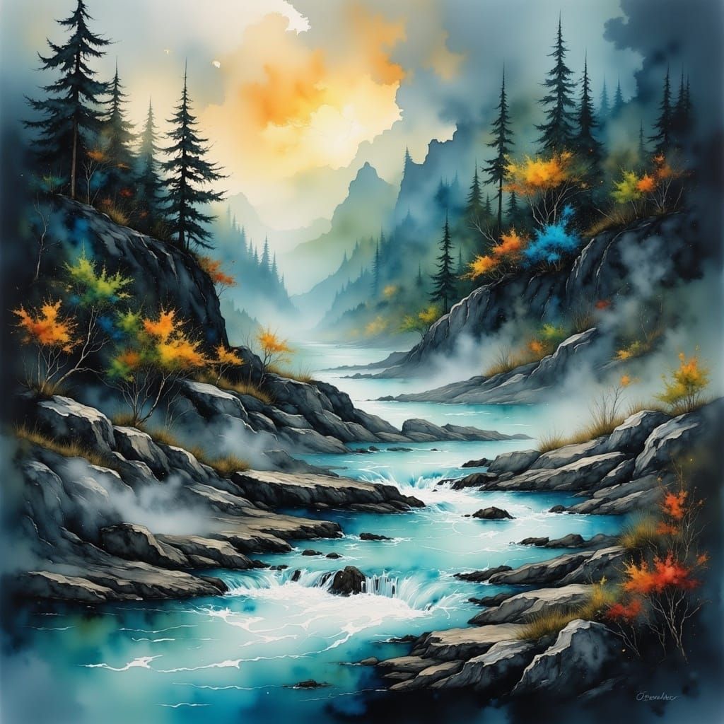 Time as a River in Ancient Watercolor