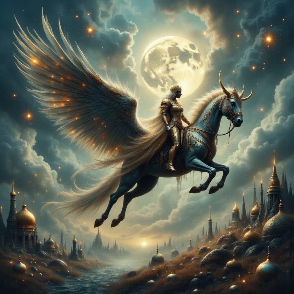 Valkyries Soaring Through Stormy Skies: Digital Art