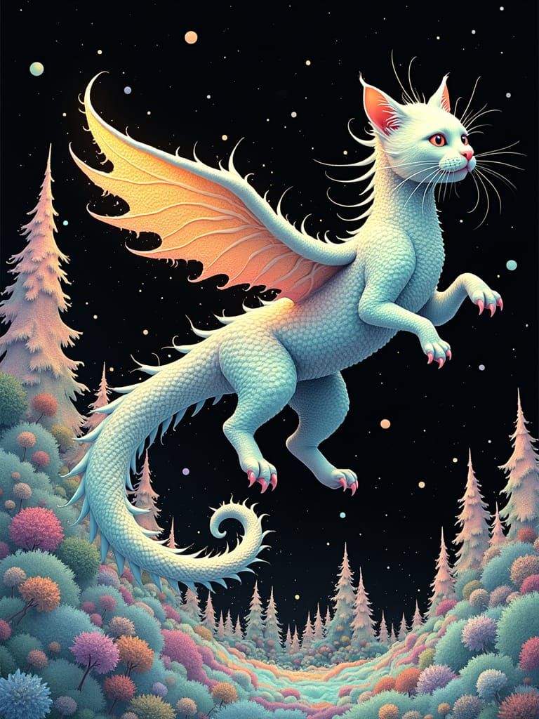 Fractal Dragon Cat in Psychedelic Optical Illusion