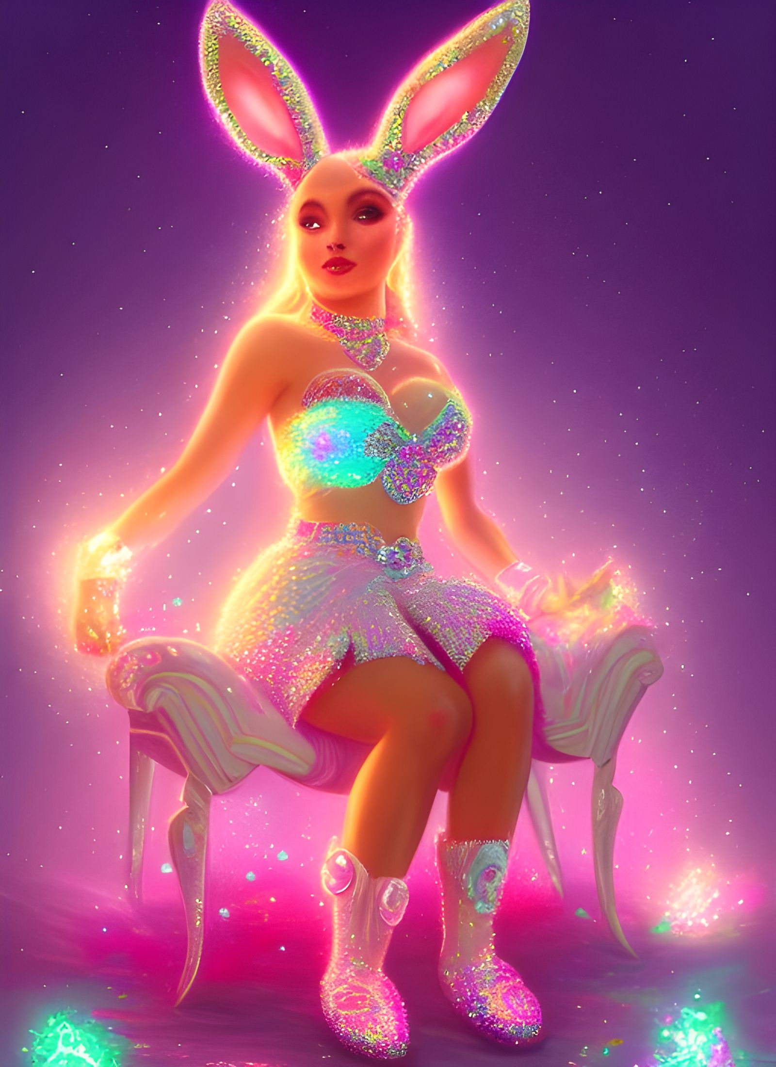 Candy Queen on Throne with Bunny, Art Nouveau