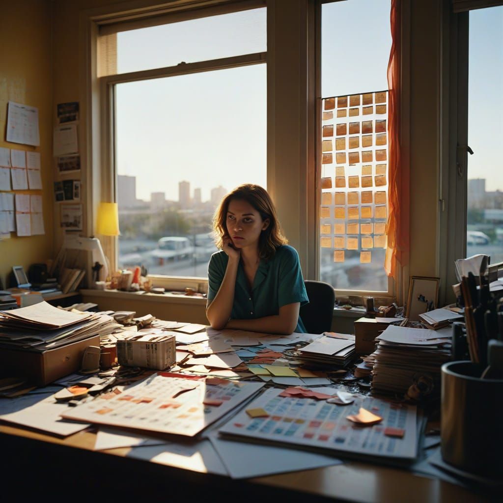 Maximalist Office Scene in Warm, Vibrant Hues