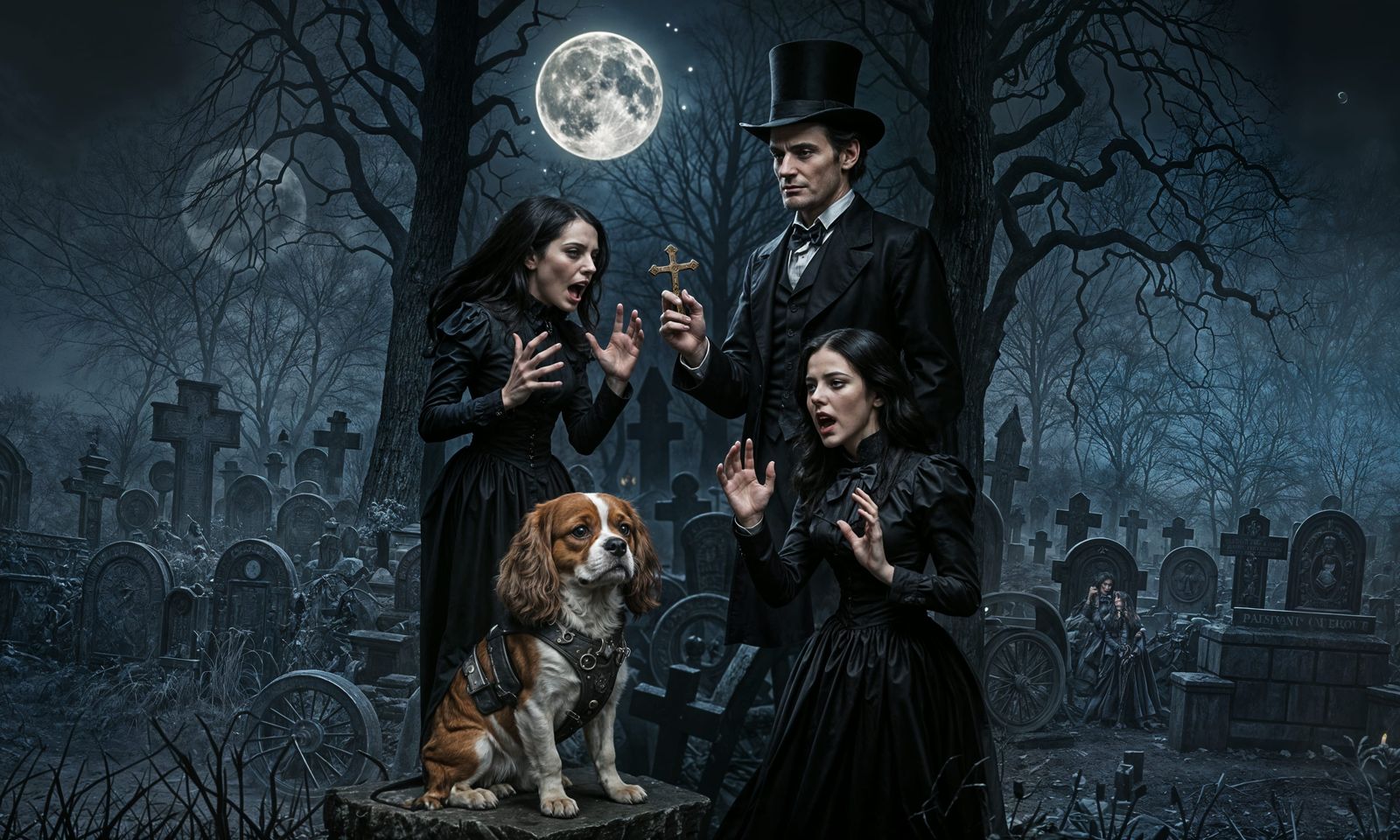 Lincoln and Vampire Sisters in Eerie Graveyard