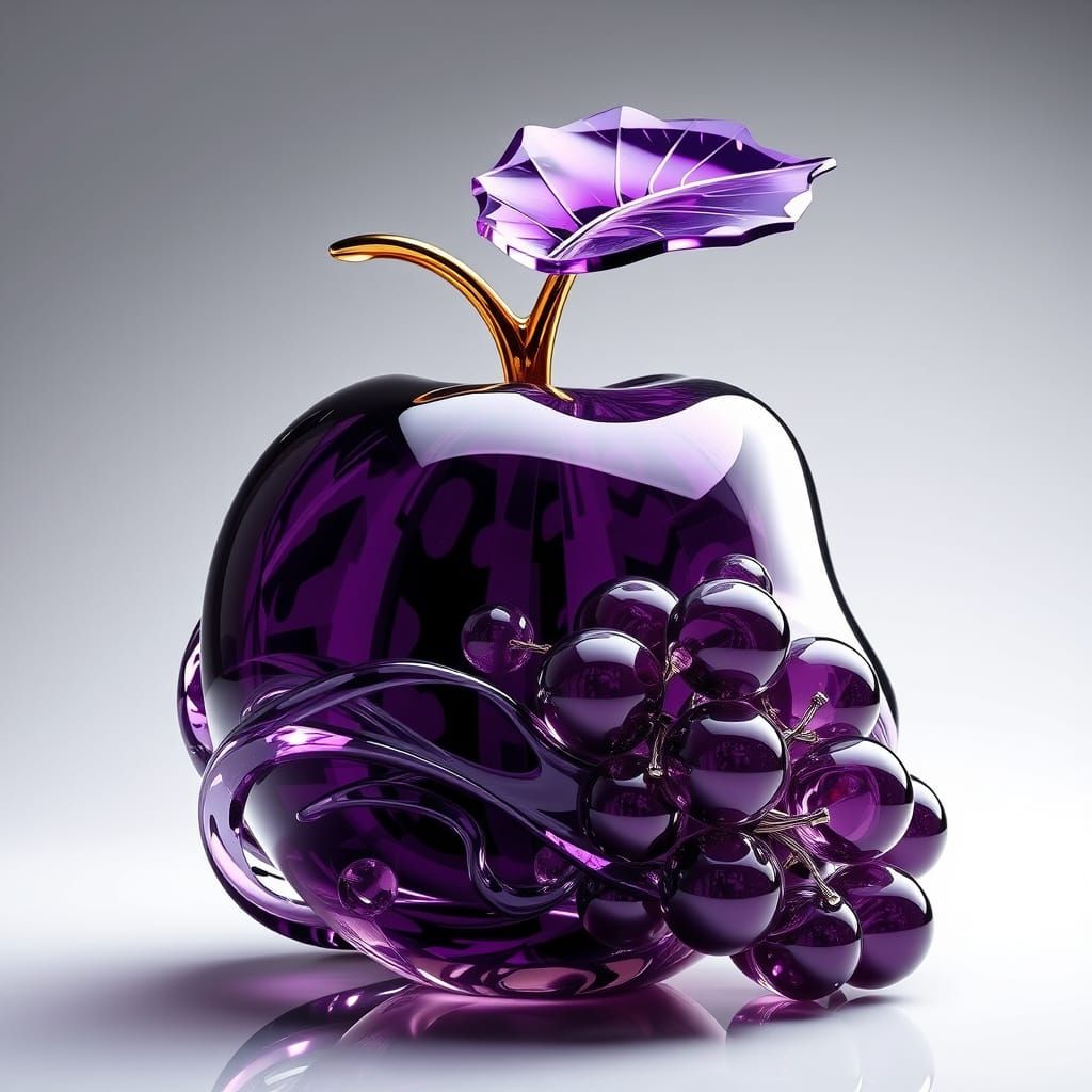 Intricate Glass Fruit Sculpture with Purple Patterns