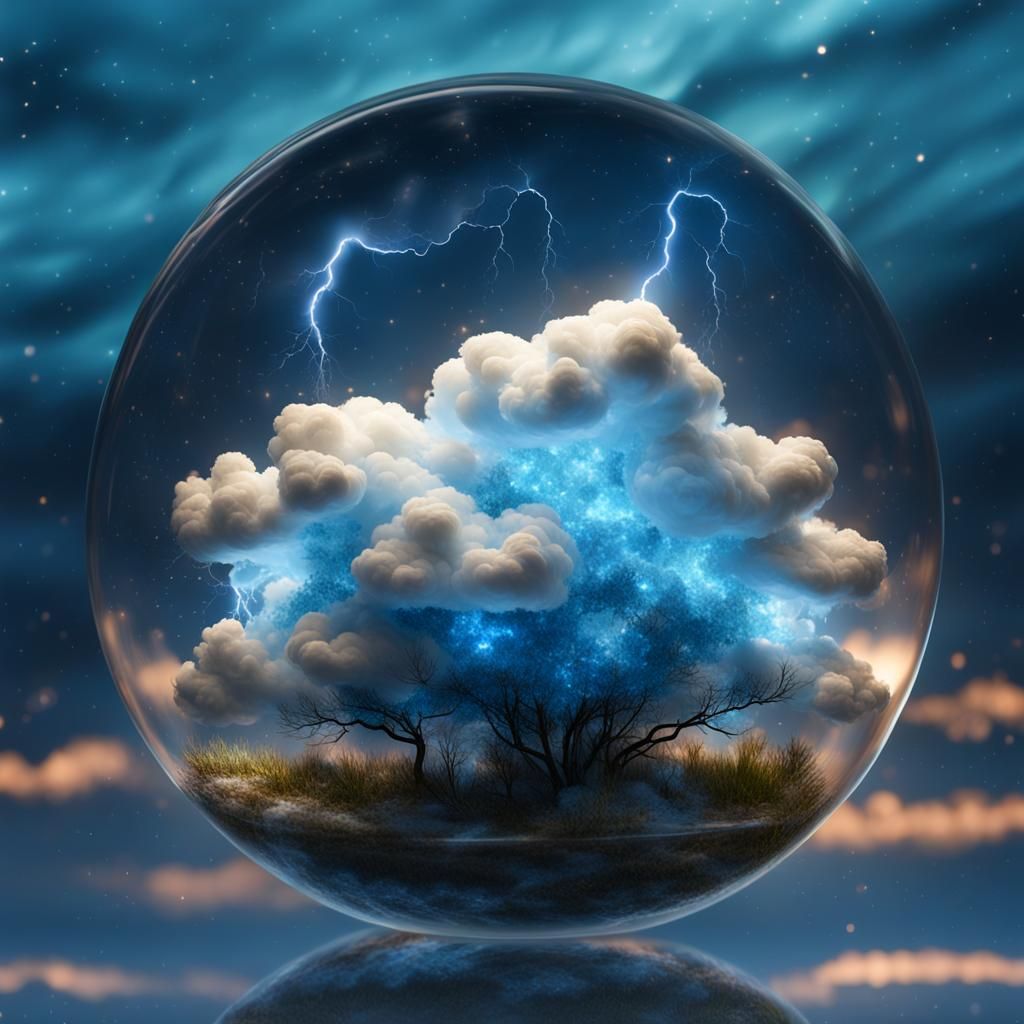 Floating Glass Cloud with Bioluminescent Lightning