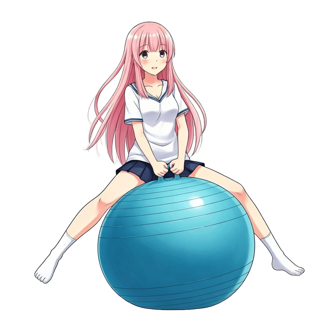 Megurine Luka Bounces on an Exercise Ball in a Vibrant Digit...