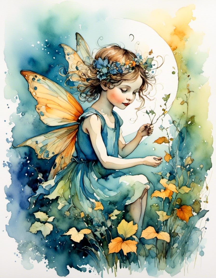 Whimsical Fairy in Watercolor Painting