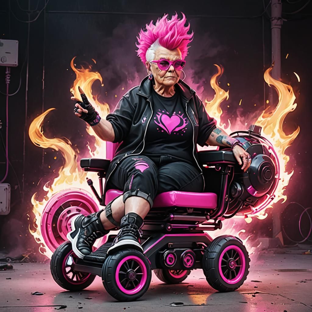 Punk Granny in Futuristic Wheelchair, Splash Art