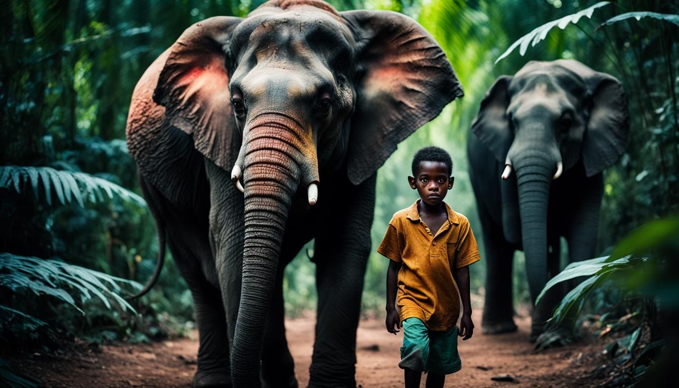 Boy Rides Elephant Through Colorful Jungle