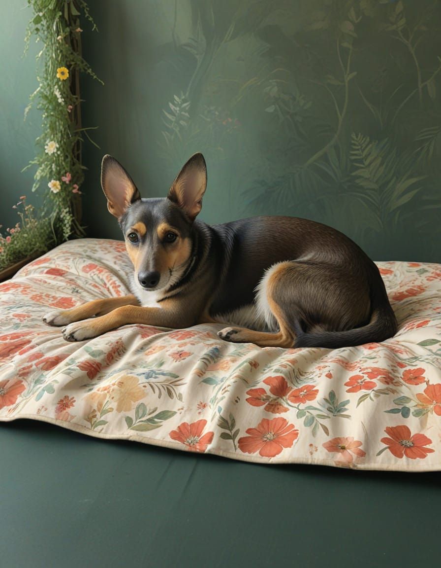 Whimsical Forest Scene with Gentle Disney-Inspired Dog