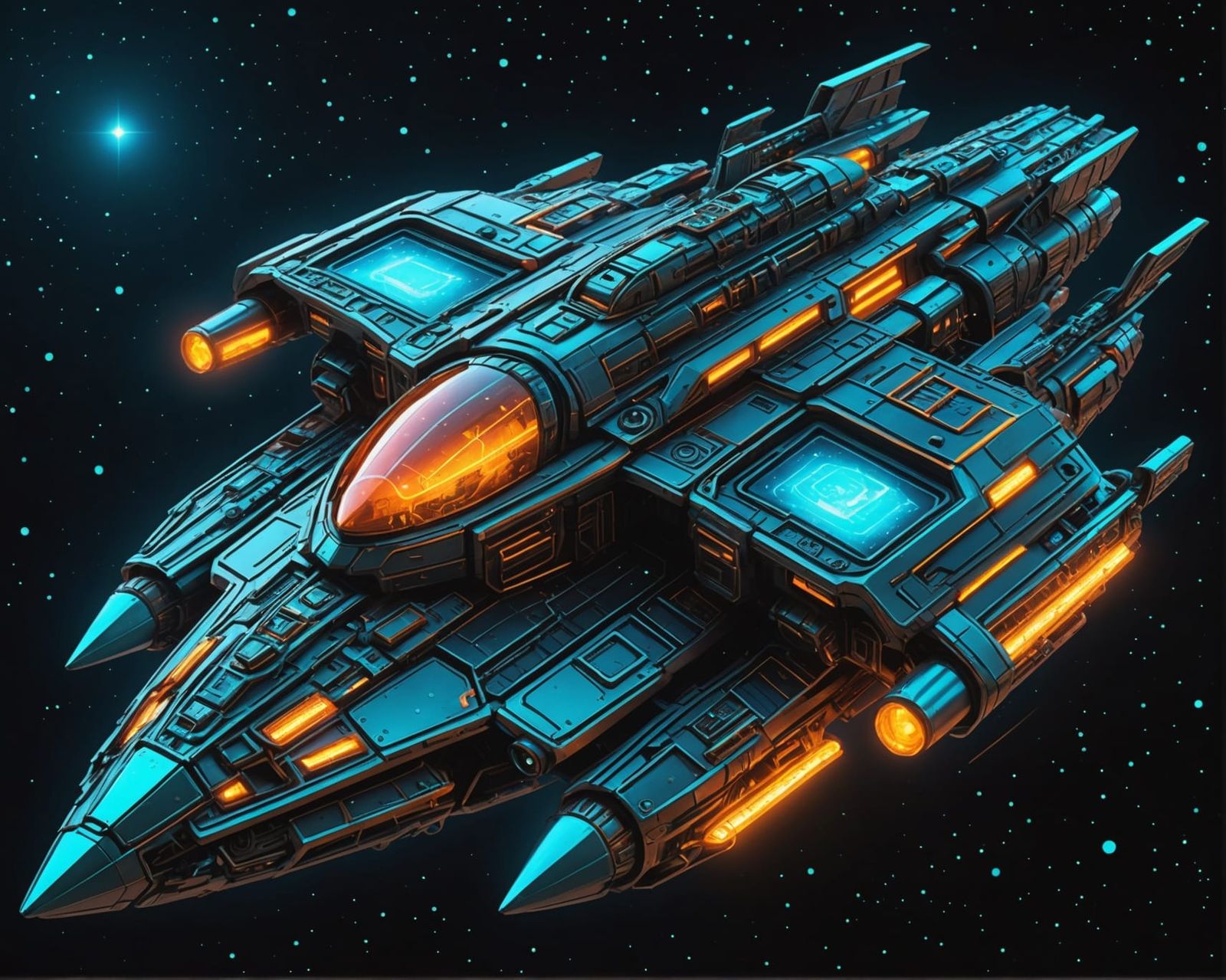 Bioluminescent Neon Spaceship in Hyperrealistic Splash Art