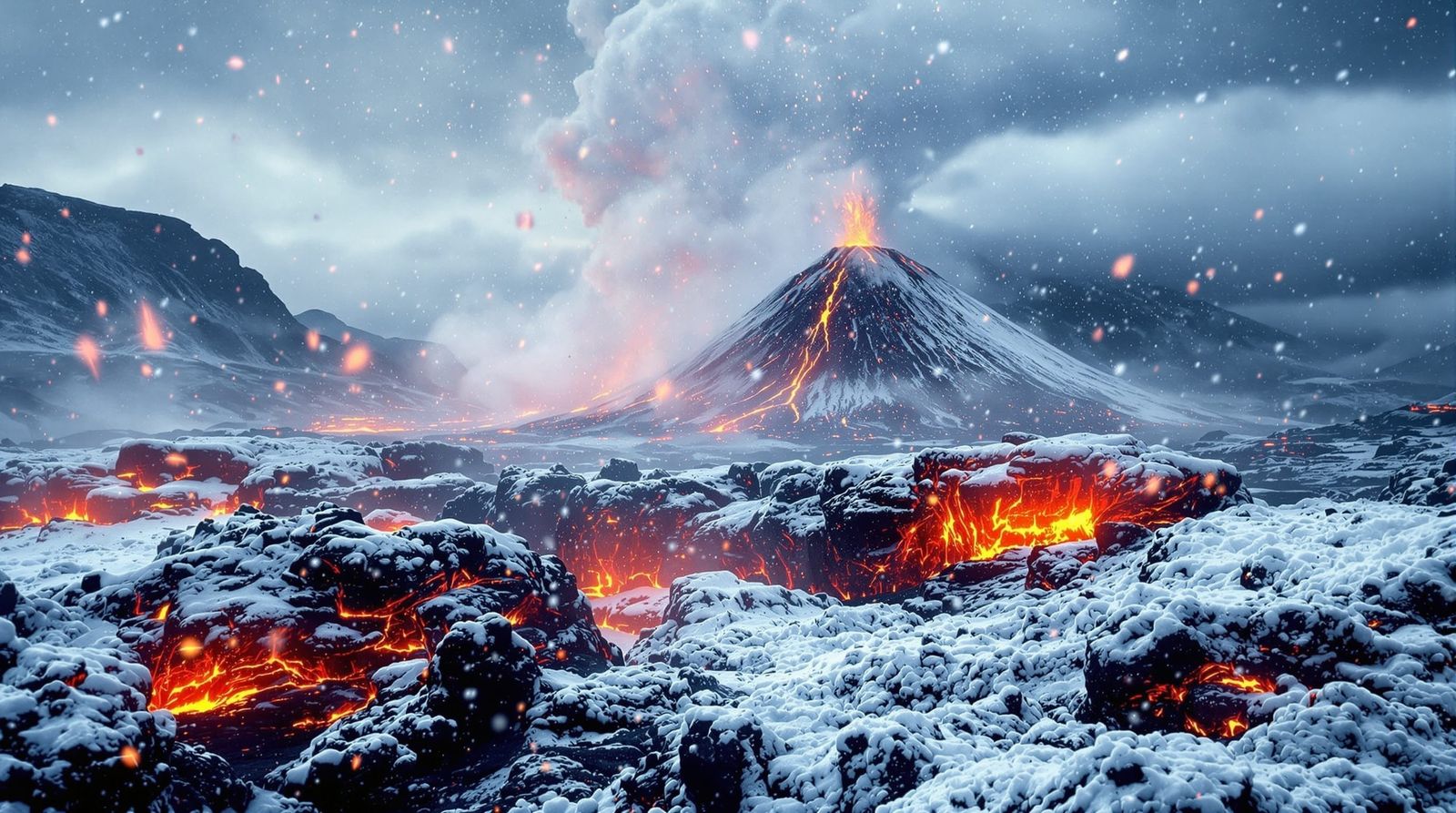 fresh snow and hot lava