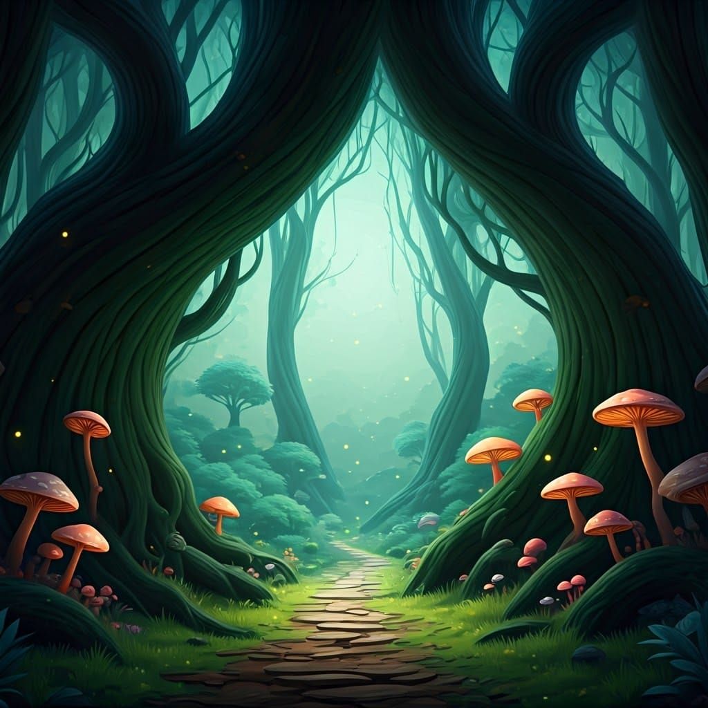 Enchanted Forest Scene with Glowing Elements
