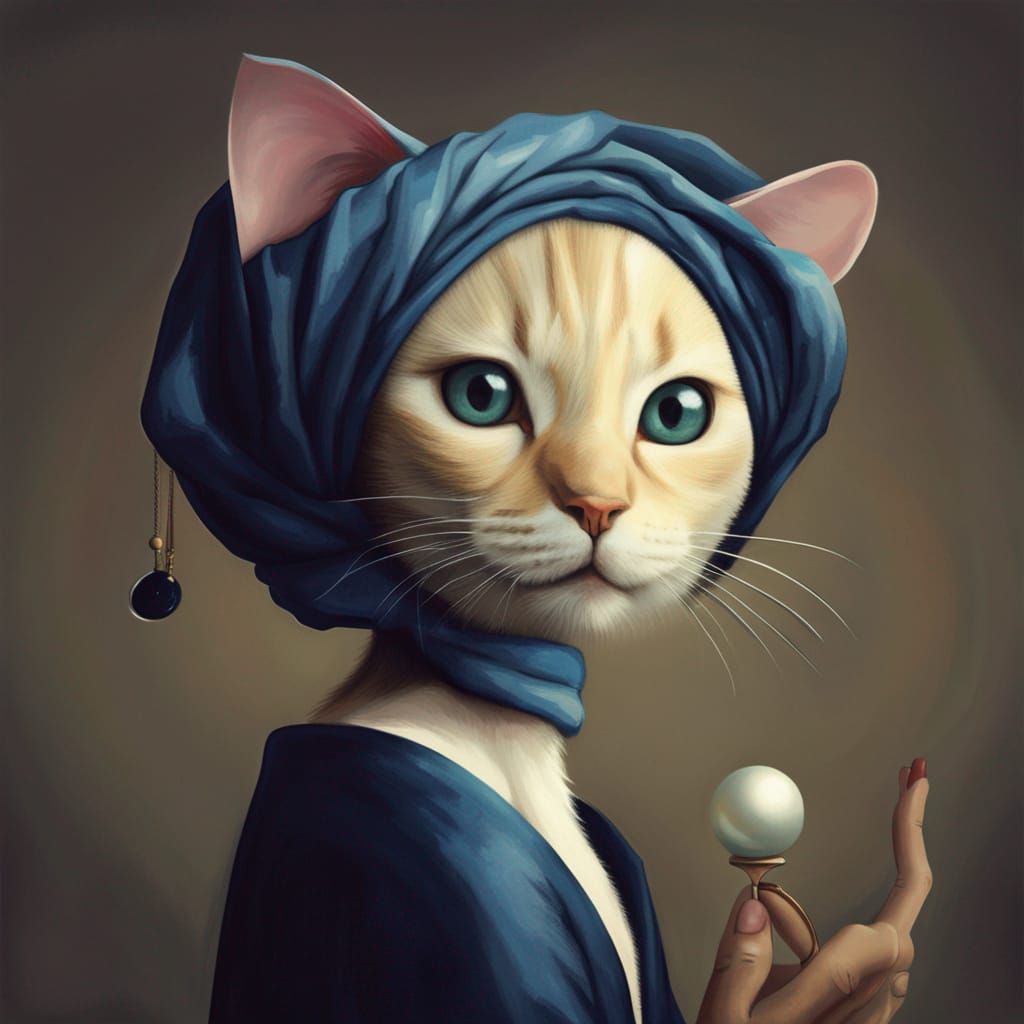 Anthropomorphic Cat with Pearl Earring