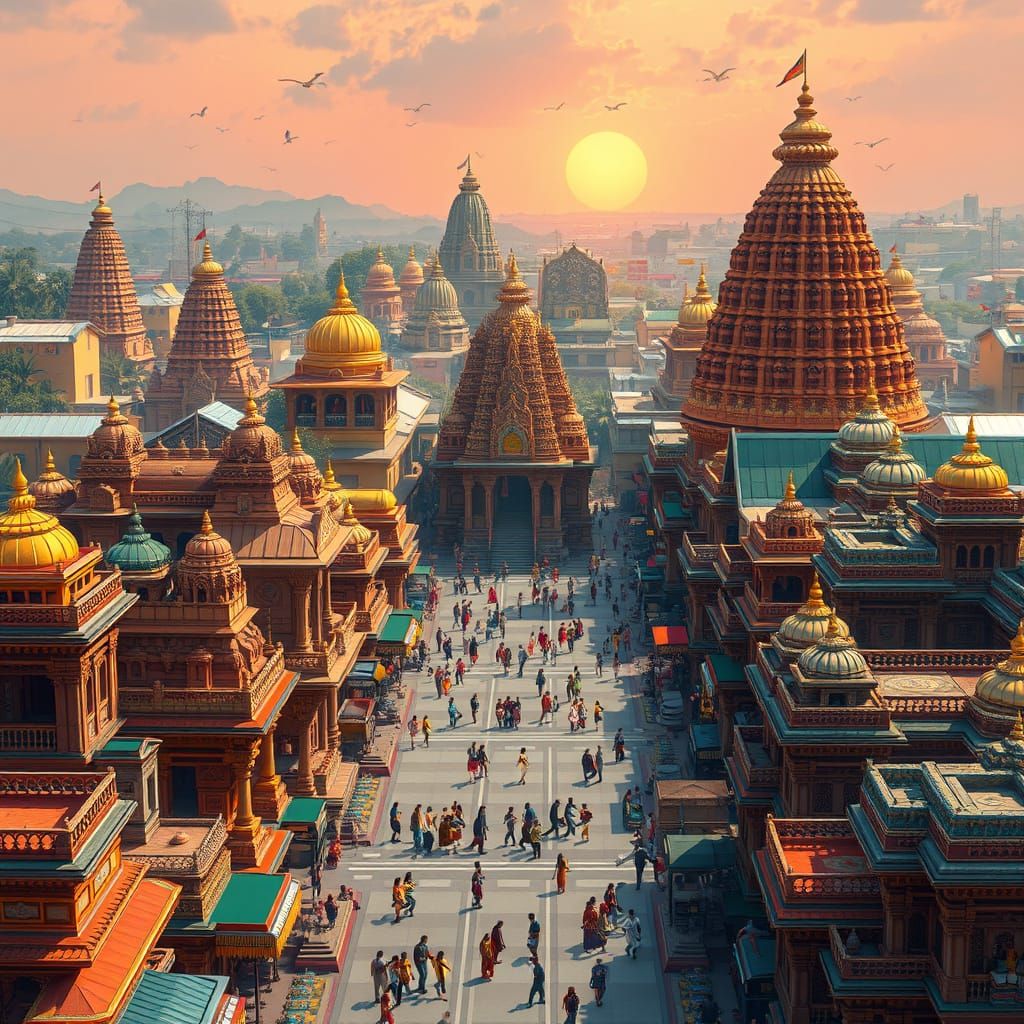 Bustling Indian Cityscape in Futuristic Style