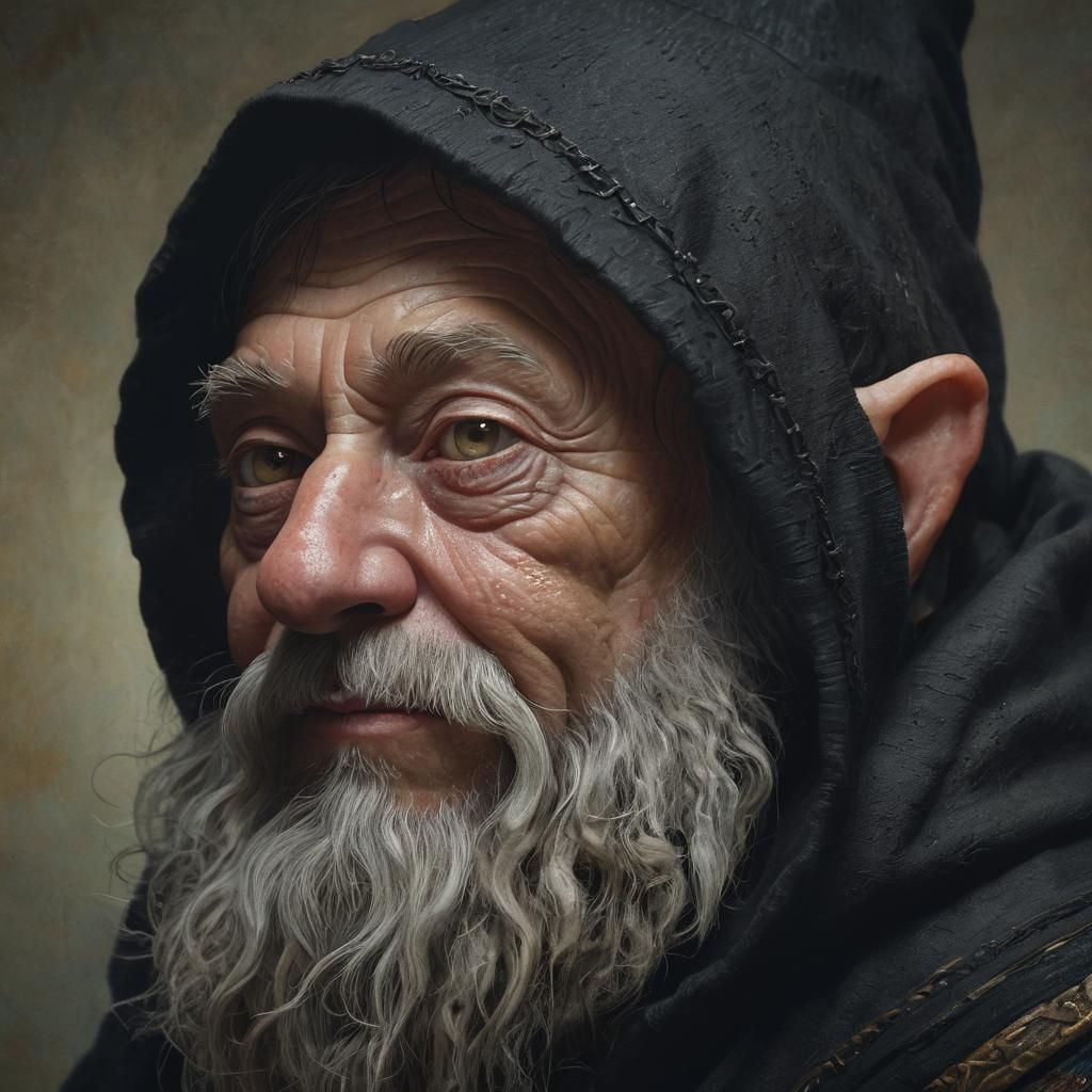 Grizzled Gnome Cleric Portrait in Doré Style