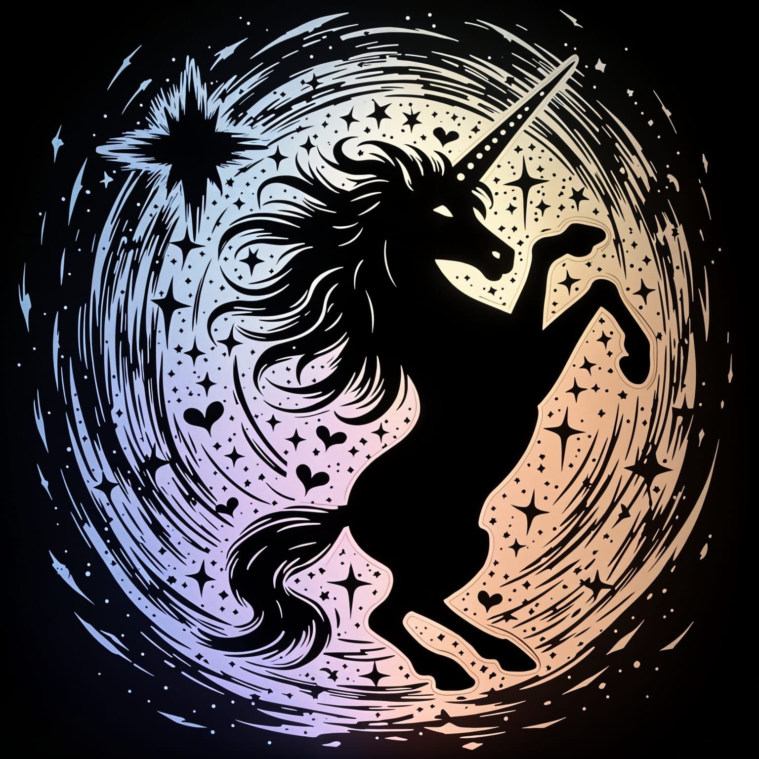 Black Unicorn with Stars in Ethereal Style