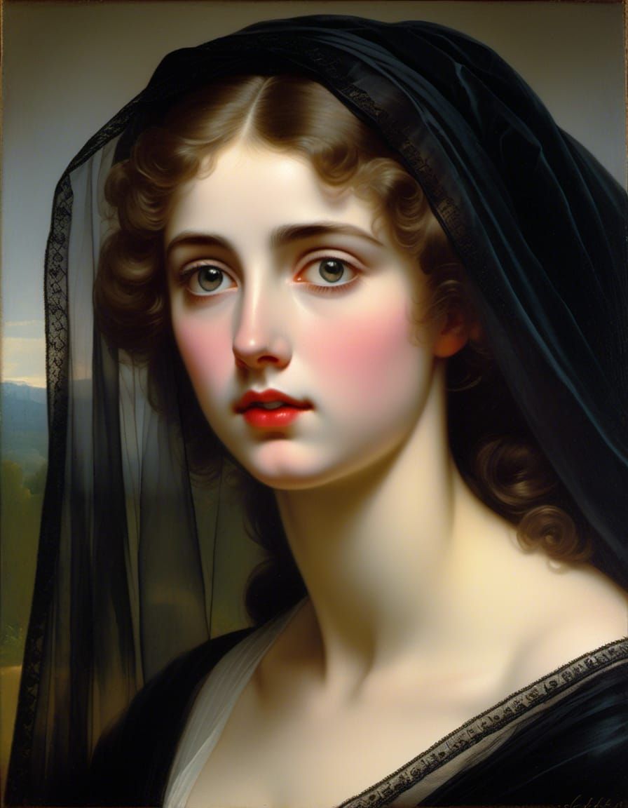Grief-Stricken Widow with Veil, in 18th Century Style