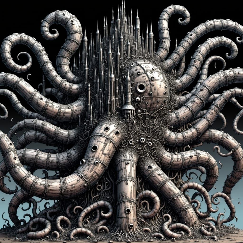 Gigeresque Cyborg Centipede Emerges from Space Station Ruins