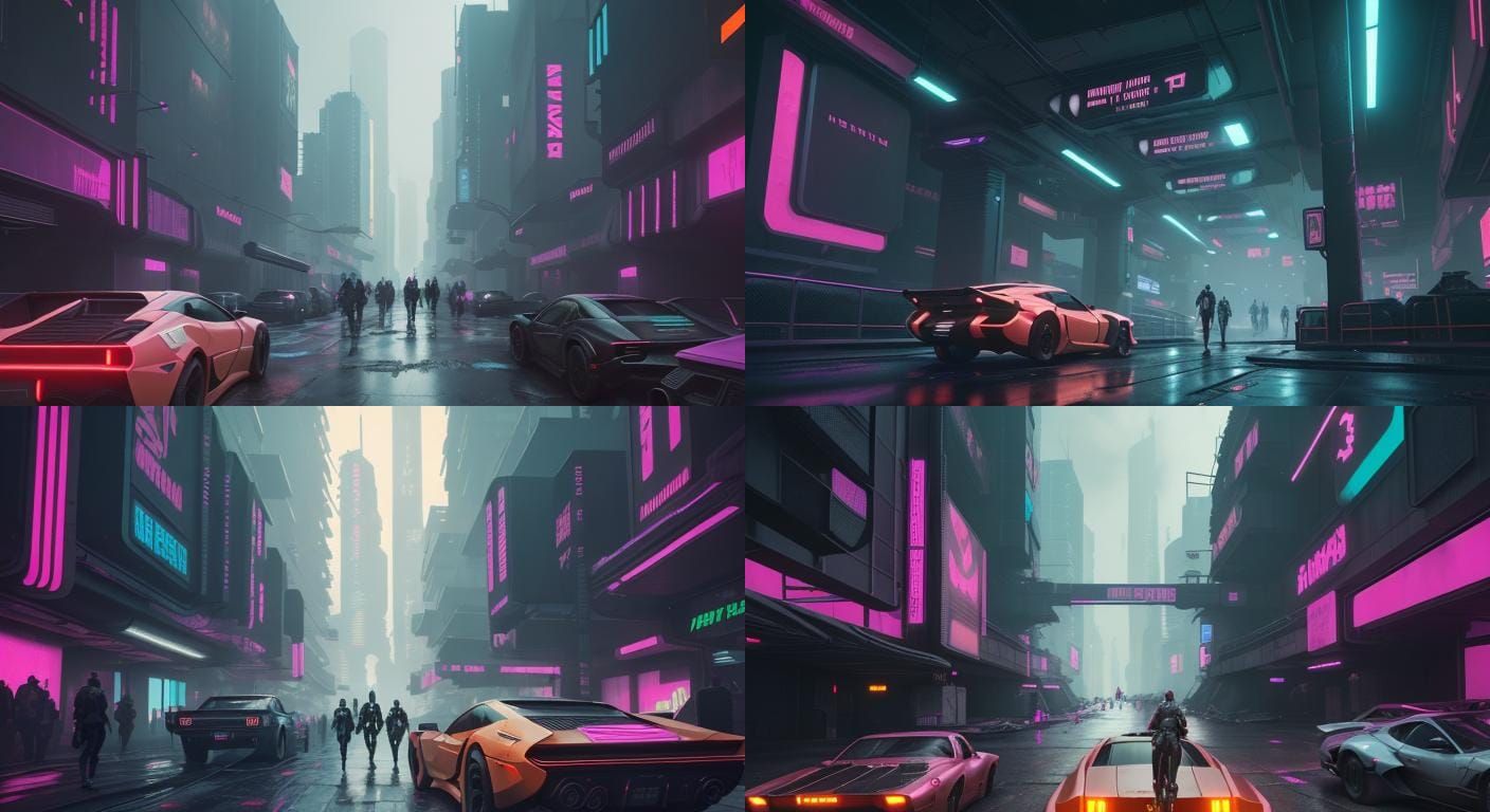 Cyberpunk Cityscape with Neon Lights and Flying Cars