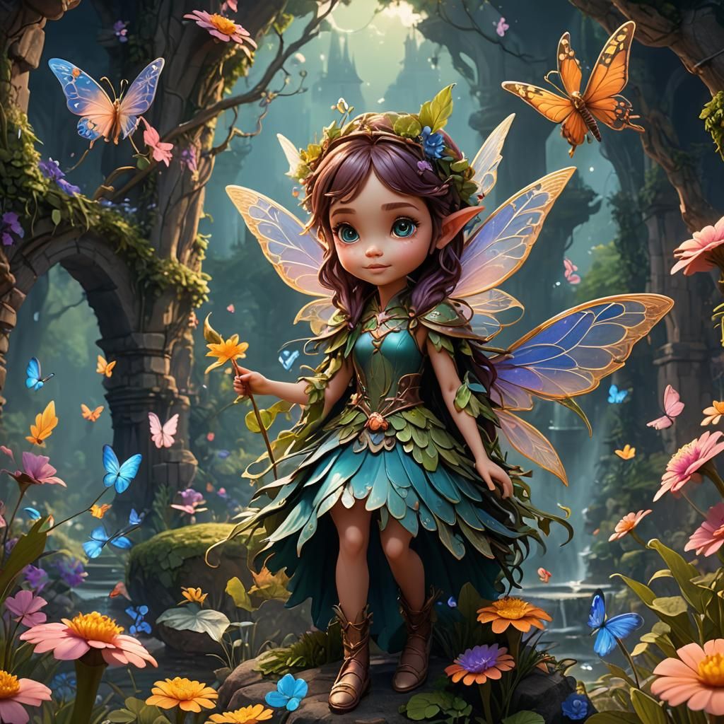 Fantastical Cute Fairy in Detailed Matte Painting