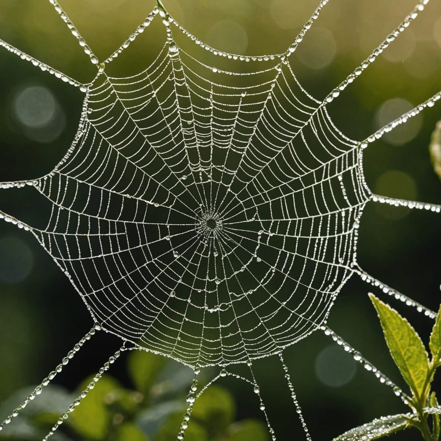 Close-up of a dew-covered spider web