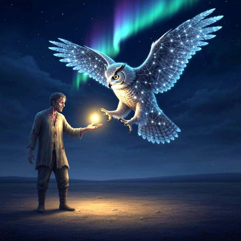 Majestic Constellation Owl Shares Light with Traveler