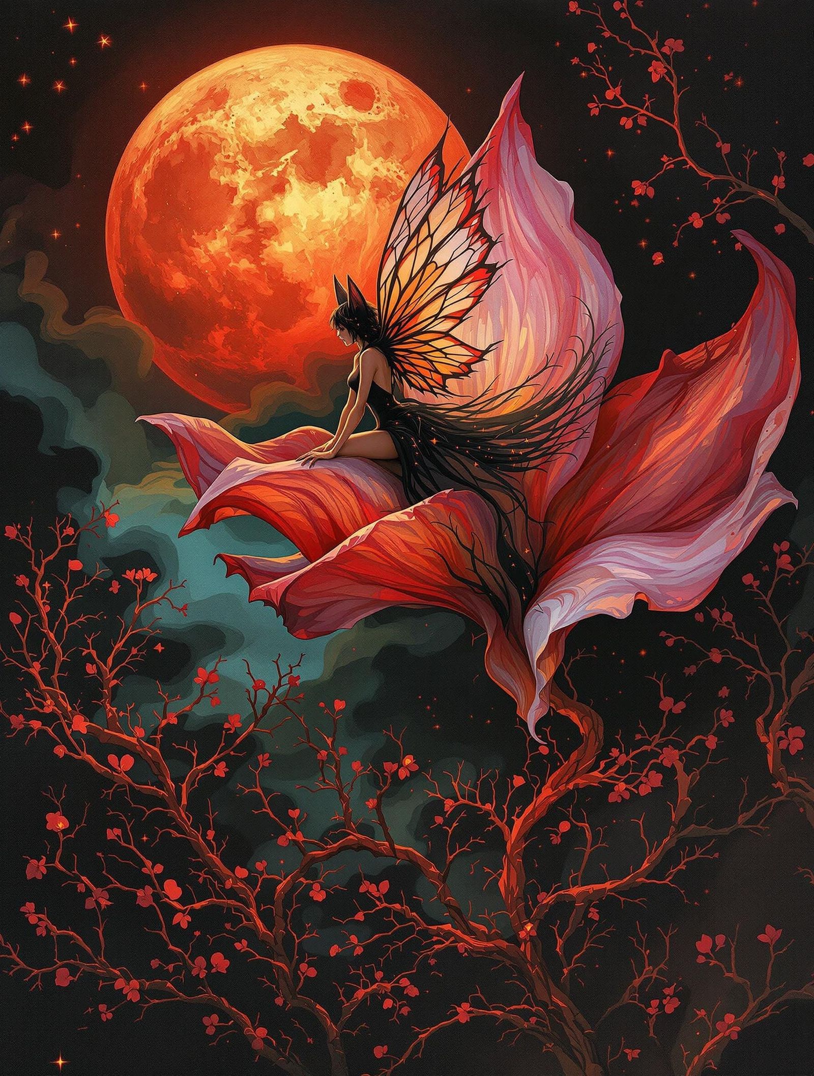 Ethereal Sprite on Crimson Bloom