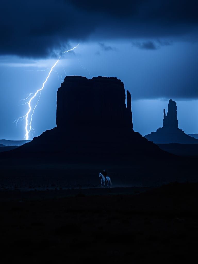 Moonlit Rider in Monument Valley Storm